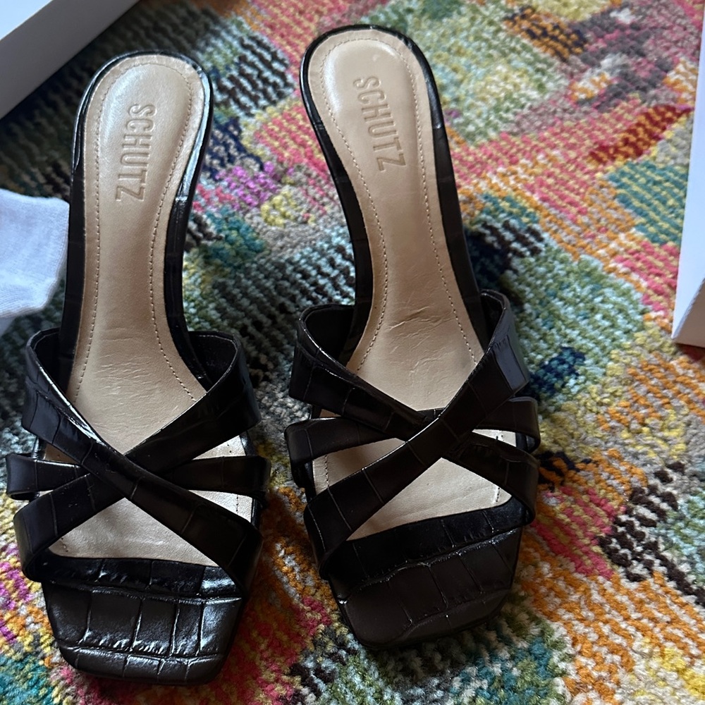 SCHUTZ Chocolate Brown Kitten Heel Sandals - Picture 2 of 5